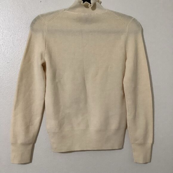 J.Crew Cream Ruffle Neck Merino Wool Blend Knit Quiet Luxury Preppy Sweater XS - Picture 8 of 10